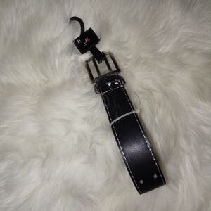 Men’s Top Leather Double Sided Stitched Casual Jeans Solid Belts Black